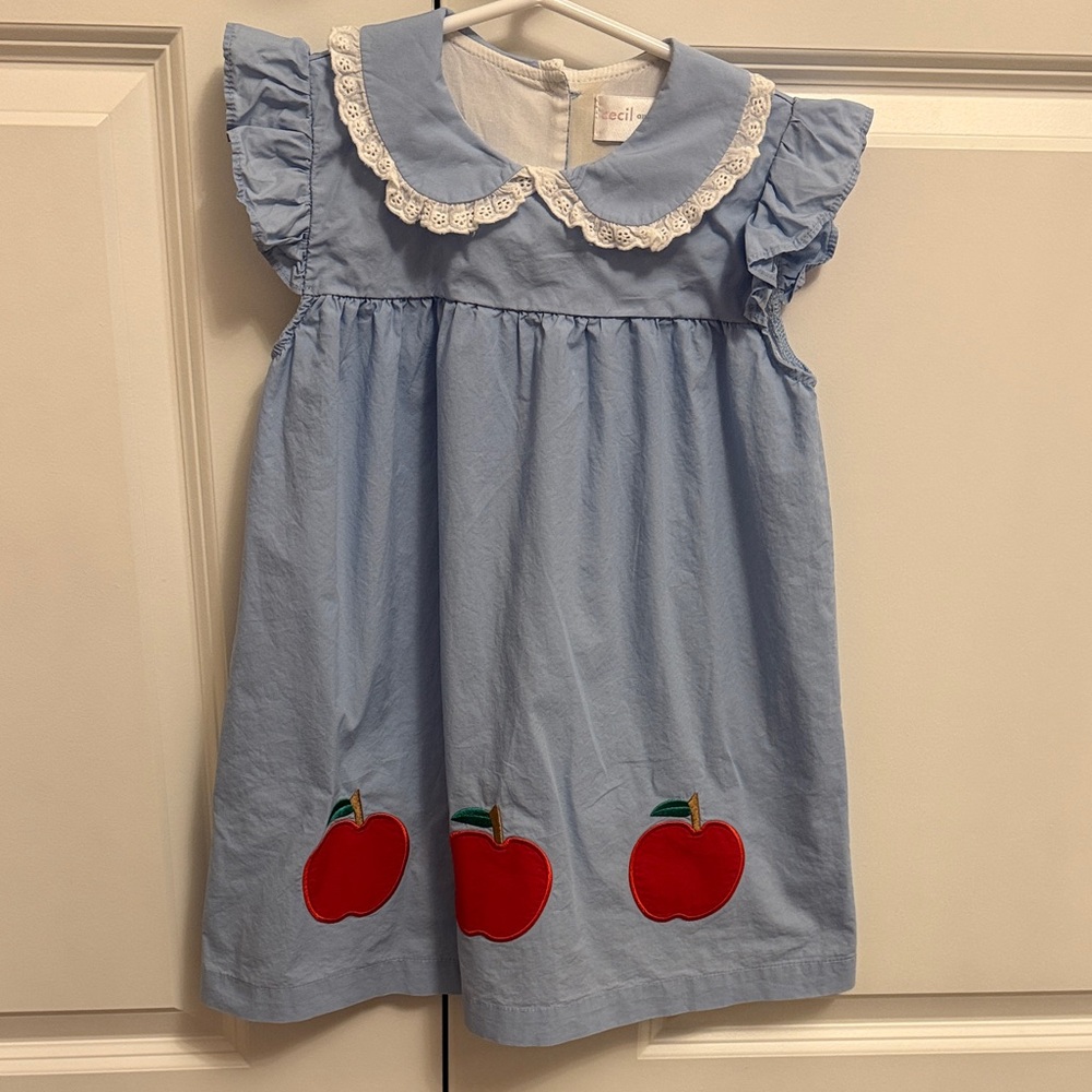 Blue Apple Embroidered Kids Dress